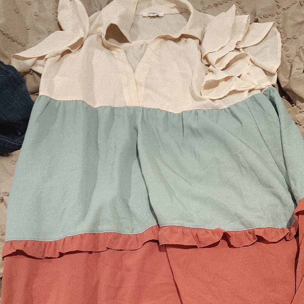 Umgee Cream, Green, and Rust Maxi Dress